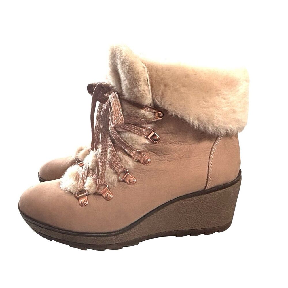 J. Crew Pink Suede Lace Up Boots Fur-Lined Chunky Women’s 9M